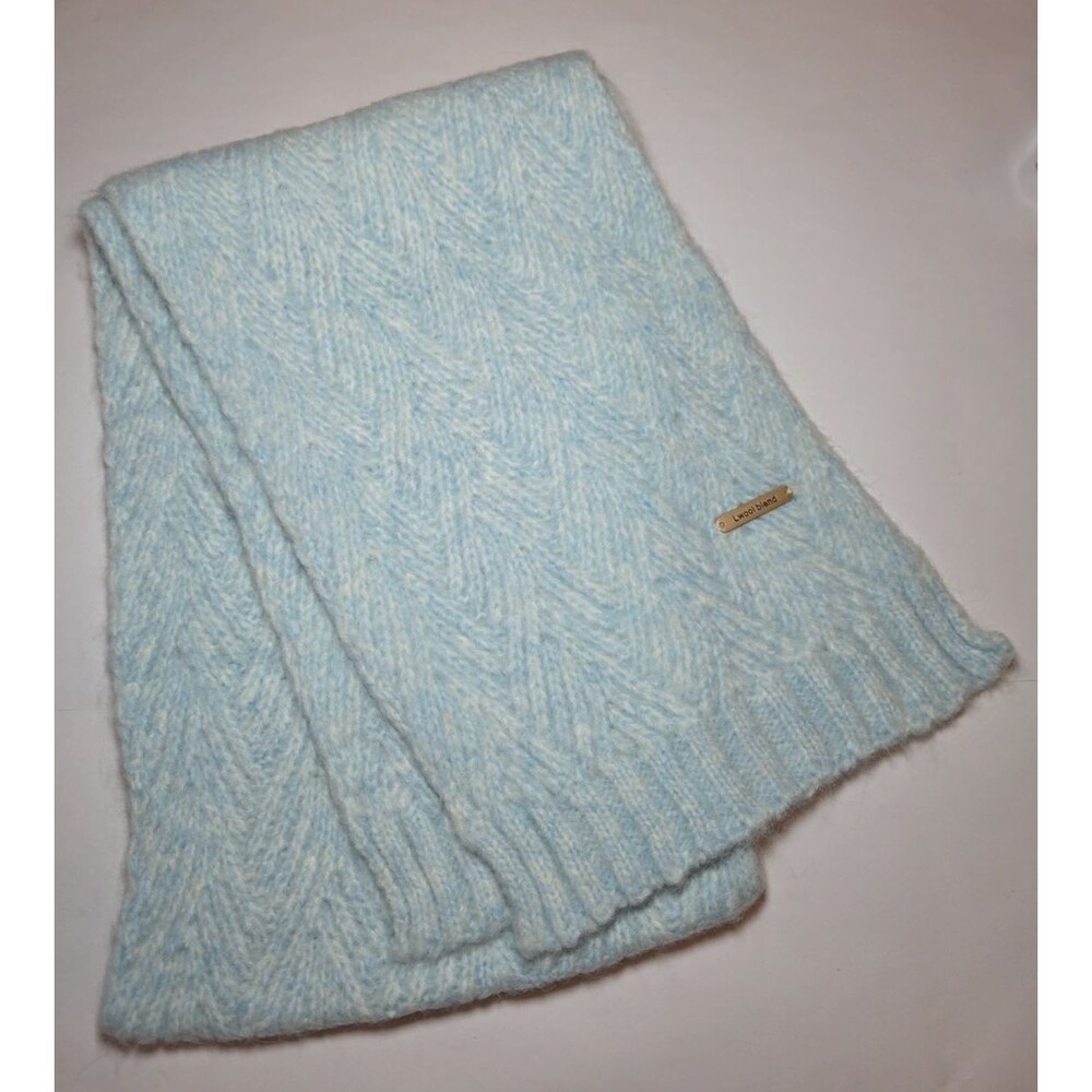 Knitted Wool Faux Cashmere Blue Scarf Winter Cozy Feminine Soft Quiet Luxury